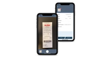 Skærmbilleder af, hvordan man fra app'en tager et billede af en kvittering og den kommer ind i økonomisystemet