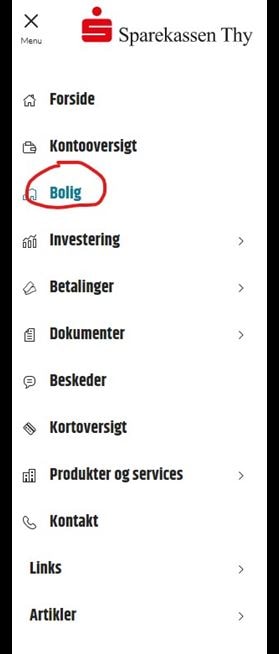 Menuen i NetBanken